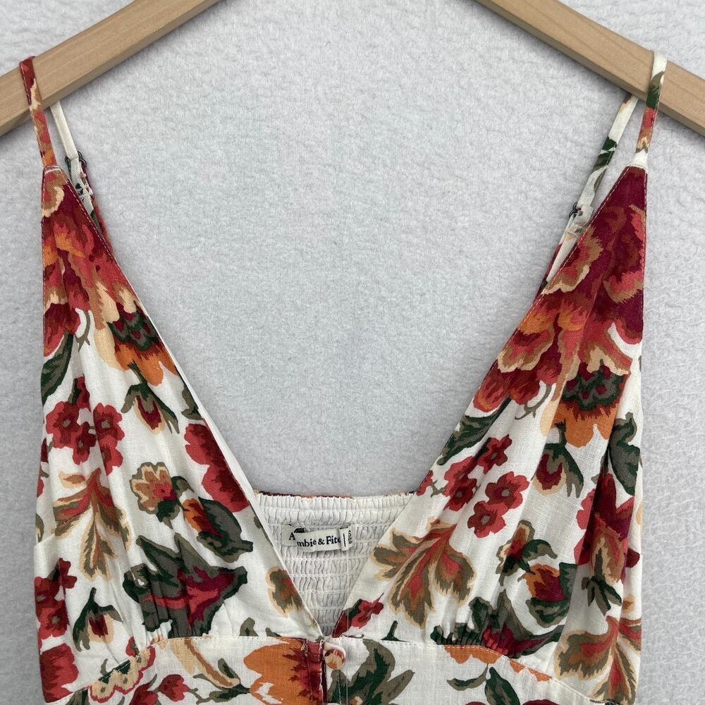 ABERCROMBIE & FITCH Dress S Floral Maxi Smocked Tiered Linen Blend Orange NEW - Picture 3 of 15